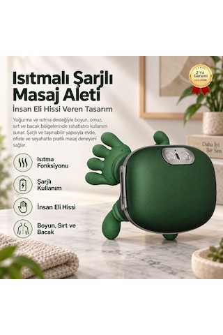 Isıtmalı Şarjlı Boyun Ve Omuz Masaj Aleti İnsan Eli Hissi Veren Yoğurmalı Masaj Cihazı Yeşil-1760 Gri