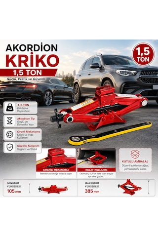 1,5 Ton Akordiyon Kriko Cırcırlı Araç Kaldırma Krikosu