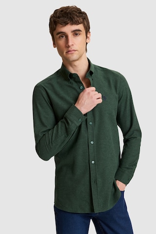 U.S. Polo Assn. Erkek Koyu Yeşil Slim Fit Uzun Kollu Basic Gömlek 50332397-vr079 Koyu Yesıl