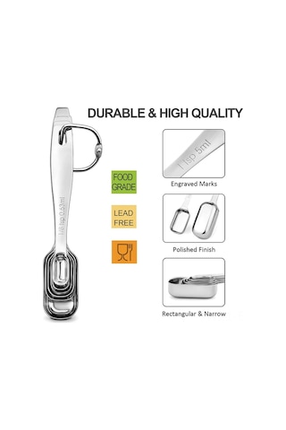 Xindoker 6 Parça 18/8 Çelik Ölçme Kaşığı Seti - Ergonomik Tutucu, Ev/profesyonel Mutfak, Kuru/sıvı Malzeme Ölçümü, Yıkama Makinesine Uygun Diğer