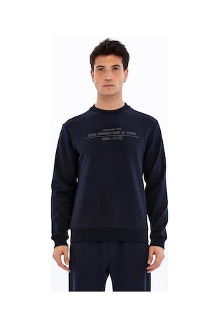 AR-MA Arma Erkek Slim Fit Sweatshirt Yazı Baskılı, Scuba Interlok, Bisiklet Yaka, Basic K30124685502 Lacivert