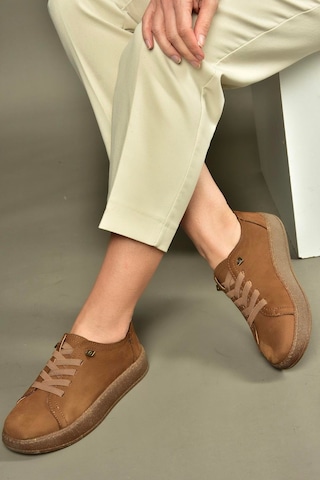 Fox Shoes V999060501 Kahverengi Hakiki Deri Nubuk Kadın Spor Ayakkabı Sneakers Kahverengi