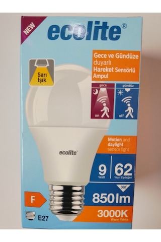 Ecolite Gece Gündüz Işık Ayarlı Sensörlü 9 Watt Led Ampul Sarı Iş