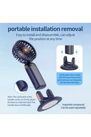 Usb Mini El Tipi Döner Tabanlı Küçük Fan 2400mah Mavi