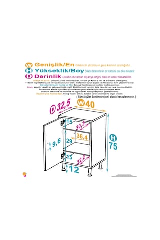 Eliusta Sabir 40 Cm 2 Raflı Beyaz Banyo Mutfak Dolabı 3 Bölmeli Çok Amaçlı Dolap 40x75x32,5 Cm Düzenleyici Beyaz
