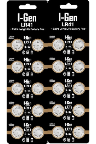 I-gen Lr41 1.5v Alkalin Düğme Pil Ag3, G3, 192, L736 20'li Paket