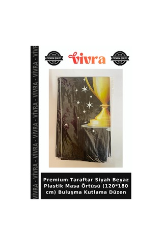 Premium Taraftar Siyah Beyaz Plastik Masa Örtüsü 120 180 Cm Buluşma Kutlama Düzen Beyaz - Siyah