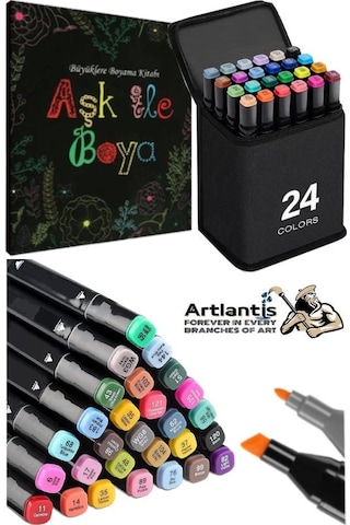 24 Adet Çift Taraflı Marker Kalem Çantalı 1 Paket 24 Renk Touch Markör Aşk İle Boya Mandala Büyüklere Boyama Kitabı Çok Renkli