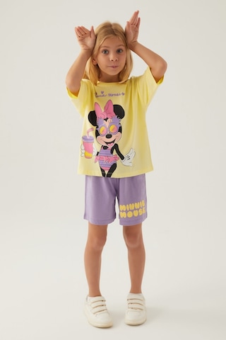 Minnie Mouse Glasses Açık Sarı Kız Çocuk Şort Takım 5274-42790 Sarı