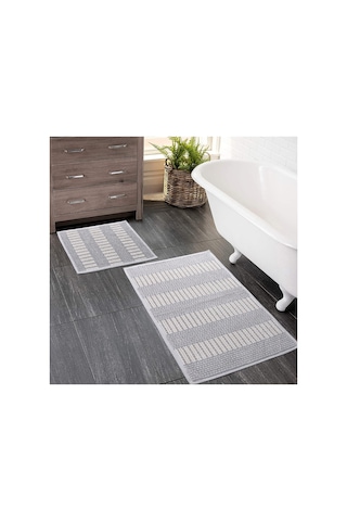 2 Li Bukle Banyo Takımı Banyo Tekstili/modern/doğal/sade/şık Kaymaz Taban -784 Gray5