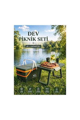 40lt Katlanır Masalı Piknik Sepeti Piknik Seti Piknik Masası Organizer Yeşil