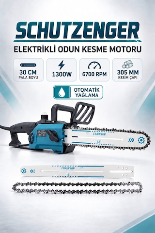 Elektrikli Odun Kesme Hızar Motoru 30cm Pala 1300w Otomatik Yağlamalı Sistem German