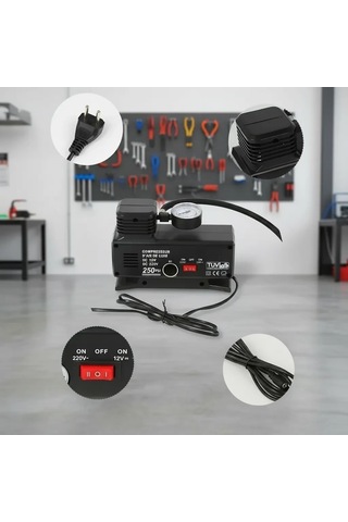 250 Psı Oto Hava Kompresörü - 220v Ve 12v Uyumlu Yol Yardım Lastik Şişirme Pompası Çok Renkli