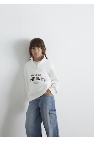 Mavi - Baskılı Yarı Fermuarlı Ekru Sweatshirt 7s10130-70057 Ekru