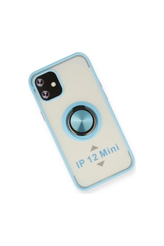 Newface Apple iPhone Uyumlu 12 Mini Kılıf Montreal Yüzüklü Silikon Kapak - Semeglbl - 94 Buz Mavi