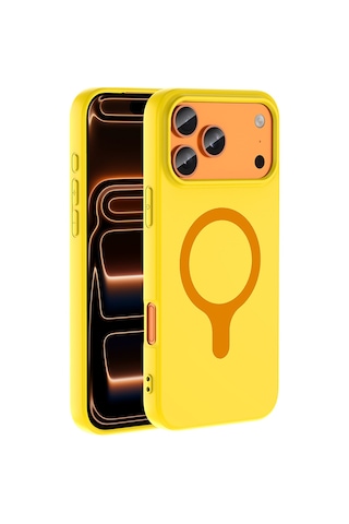 Apple iPhone Uyumlu 17 Pro Max Kılıf M-safe Şarj Özellikli Zore Aris Silikon Kapak - Sarı