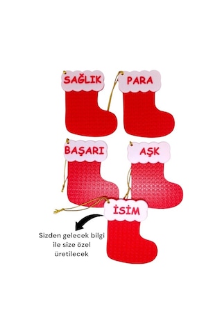 Yılbaşı Çam Ağacı Süsleri Yeni Yıl Çorap 4+1 Adet İsme Özel Noel Baba