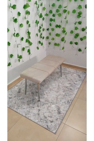 Özcan Metal Bench Krom Metal Ayaklı Mutfak Salon Antre Yatak Odası Puf Bank Bej