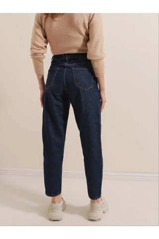 Likralı Denim Kumaş Kar Lacivert Mom Jeans Lacivert