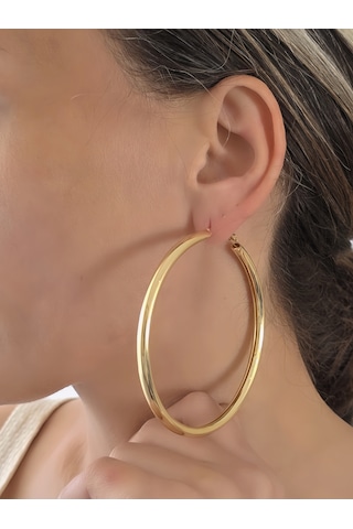 Xl Halka Boru Model Altın Kaplama Gold Renk Çelik Küpe 8cm
