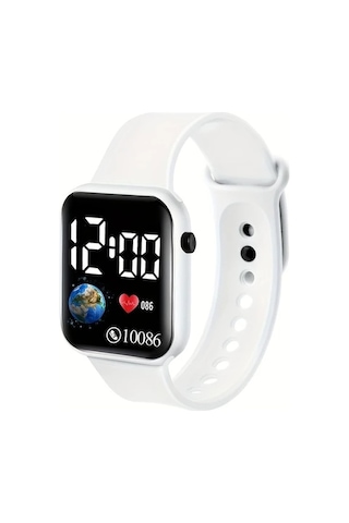 Trendooze Gaojunshop01 Beyaz Led Dijital Saat: Gri, Dünya/kalp, Silikon Kordon, Spor/günlük Kullanım Gri