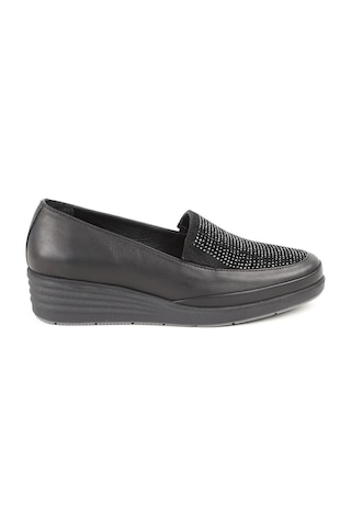 Mamma Mia Kadın Günlük Ayakkabı Slip-on Taşlı Kalın Taban Hakiki Deri Anne Ayakkabısı 26y-7670 Siyah