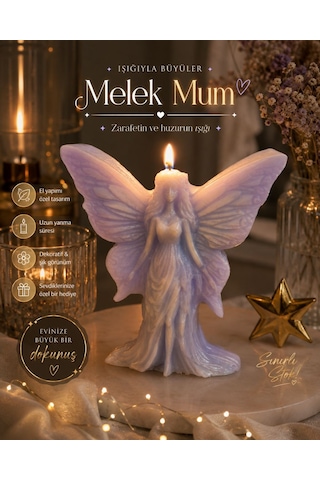 Kanatlı Melek Figürlü Kokulu Mum 74 Gr Dekoratif Hediyelik Lila - Bebe Mavisi
