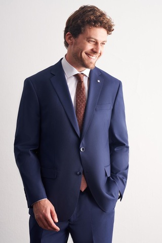 İmza Lacivert Mono Yaka Kendinden Çizgili Desen Esnek 4 Drop Comfort Fit Classic Takım Elbise 1001255159 Lacivert