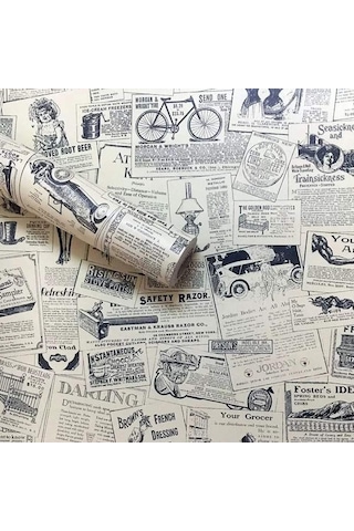 Vintage Vinil Kendinden Yapışkanlı Gazete Kağıdı Duvar Kağıdı, Soy Ve Yapıştır Çok Renkli