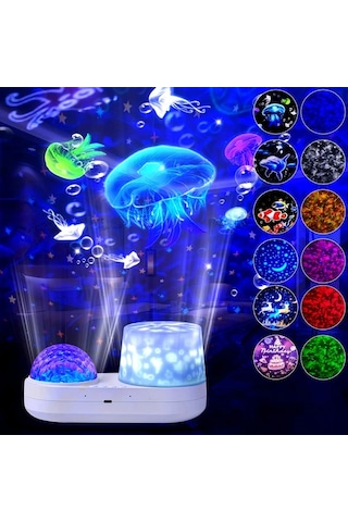 Honeybeeshop 6 In 1 Projeksiyon 1 Adet Yıldız Led Gece Lambası Projeksiyonu 3-12 Yaş Kız Erkek Çocuk Hediye Yatak Odası Dekor Mavi Noel İçin Ideal 16renk Şarj Edilebilir