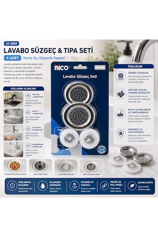 İbico İ22-427 Lavabo Süzgeç Ve Tıpa Seti 4 Adet 2 Boy Süzgeç 2 Boy Plastik Tıpa - 12'li Paket Diğer