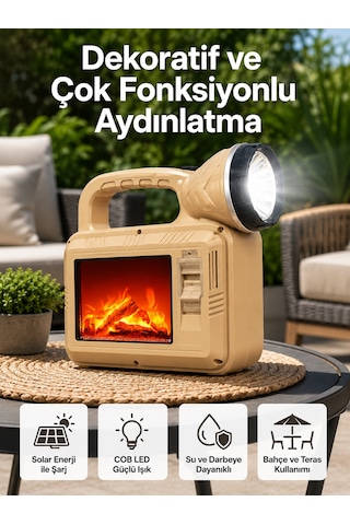 Monitör & Ekran Solar Cob Alev Efektli Lamba Güneş Enerjili, Suya Dayanıklı, Taşınabilir