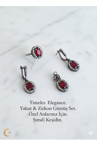 Yakut Taşlı Ve Zirkon Süslemeli Gümüş Set Bronz