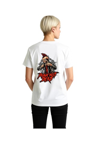 Paybuy Kadın Punk Müzik Kültürü Baskılı Kısa Kollu Tişört Devrim Ruhu İs Beyaz