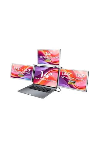 NPO NPM680 14" FHD 1080p IPS Type-C Taşınabilir Dizüstü 3lü Monitör Çoklayıcı Notebook Monitör
