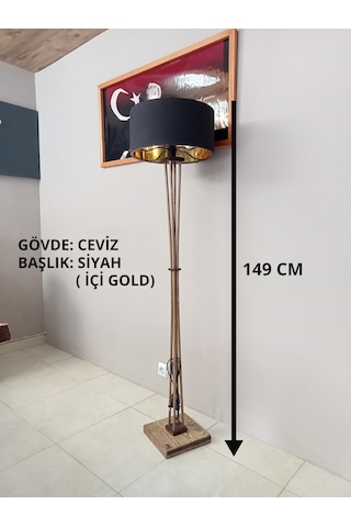 Balsa Dekor Ahşap Lambader Ceviz Siyah Gold Altın - Siyah