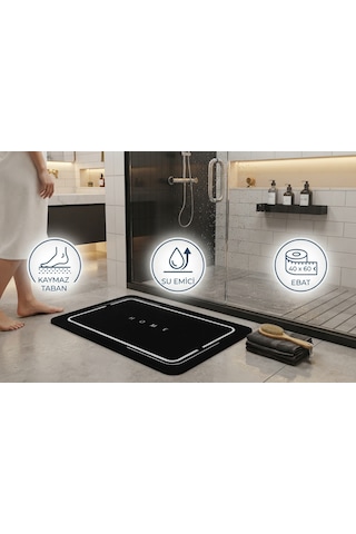 1 Adet 40 60 Cm Banyo Paspası Kaymaz Tabanlı Su Emici Yapı Kare Şık Tasarım Siyah - Gri Çizgili Banyo Önü Duşakabin Önü Paspas