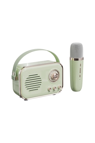 Yifomall Mini Bluetooth Hoparlör, Taşınabilir Karaoke Makinesi, Hıfı Subwoofer, Kablosuz Mıkrofon, 6 Ses Efekti, Dış Mekan Müzik Sistemi, Açık Yeşil Tek Mıkrofon