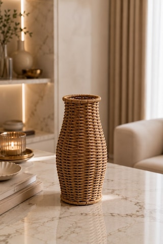 Qerhome Rattan Hasır Dekoratif Vazo - Dekoratif Obje Mln-11435 Ahsap