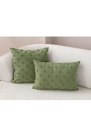 Swita Home Dekoratif Puantiye Keten Kumaşlı Kırlent Kılıfı 2'li 43x43 - 30x50 Yeşil
