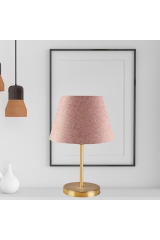 Art Gold Gövdeli Abajur Bej Kumaş Başlık Yatak Odası Salon Bej