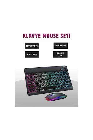 Mey Najmaddin Türkçe Q Klavye Düzenli Rgb Kablosuz Klavye Mouse Set Najmaddin