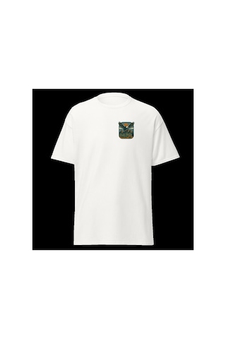 Wildstyle Kartal Renkli Vintage Yaban Hayat Doğa Dağ Rozet Baskılı Unisex Bisiklet Yaka Pamuklu Tişört Beyaz