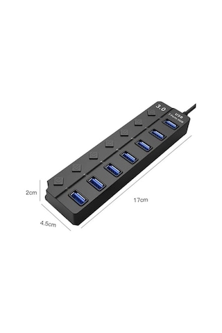 H-507 7 Port Usb 3.0 Hub Çoklayıcı Işıklı Açma Kapama Düğmeli Splitter Windows Uyumlu Çoğaltıcı Switch 5 Gbps Acı Kahverengi