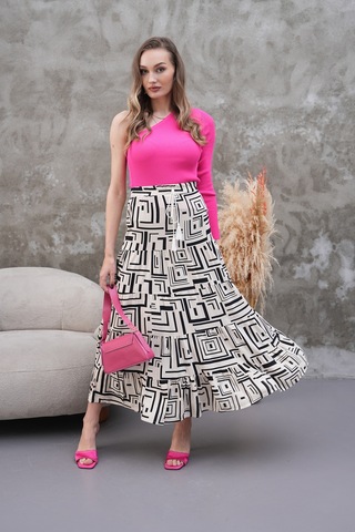 Polologin Butik Labirent Desen Uzun Maksi Etek Çok Renkli