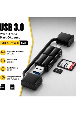 Essager Usb 3.0 Type-c + Usb-a 2in1 Arada Sd/tf Kart Okuyucu Yüksek Hızlı Hafıza Kartı Adaptörü