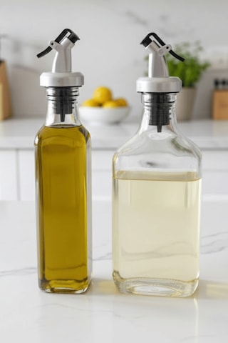 2'li Şeffaf Cam Yassı Yağdanlık - Sızdırmaz Tıpalı 200ml. Sirkelik Sosluk Şeffaf - Gümüş