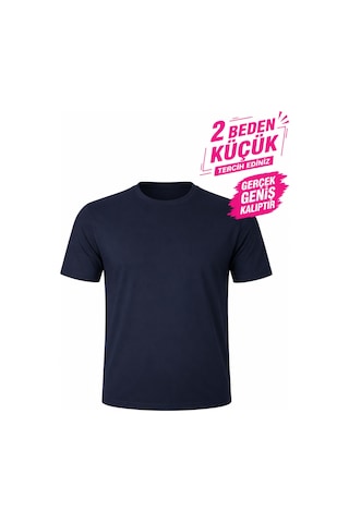 Yuvarlak Yaka Erkek Battal Düz Renk Pamuklu Basic Tshirt Lacivert