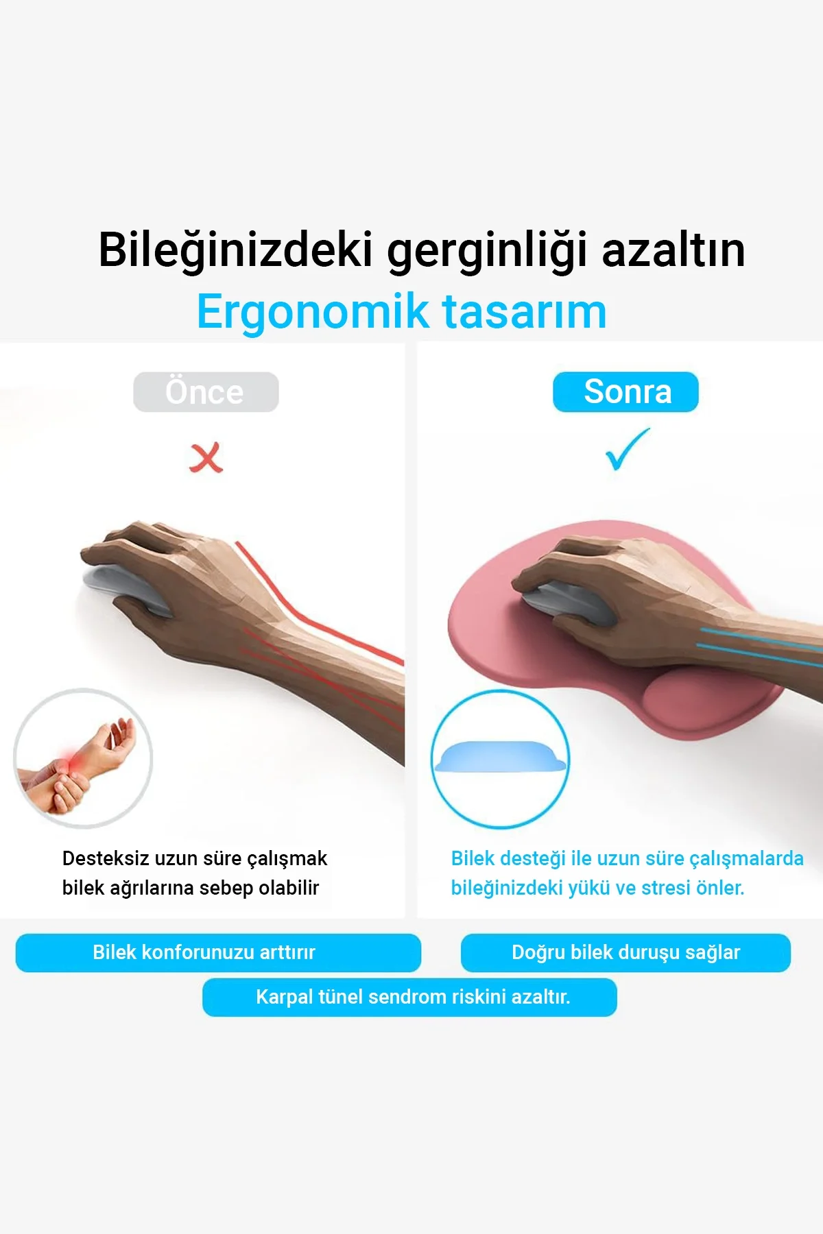 Bilek Destekli Kırmızı Mouse Pad Siyah