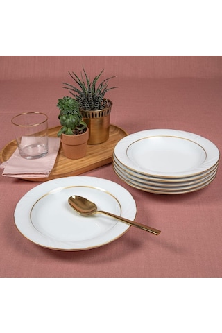 Güral Porselen Soprano 23 Cm Çukur Yemek Tabağı 6 Adet Çift Altın Yaldız Genel
